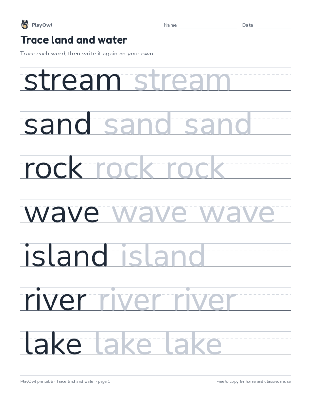 Trace land and water: tracing worksheet for Kindergarten, page 1 preview