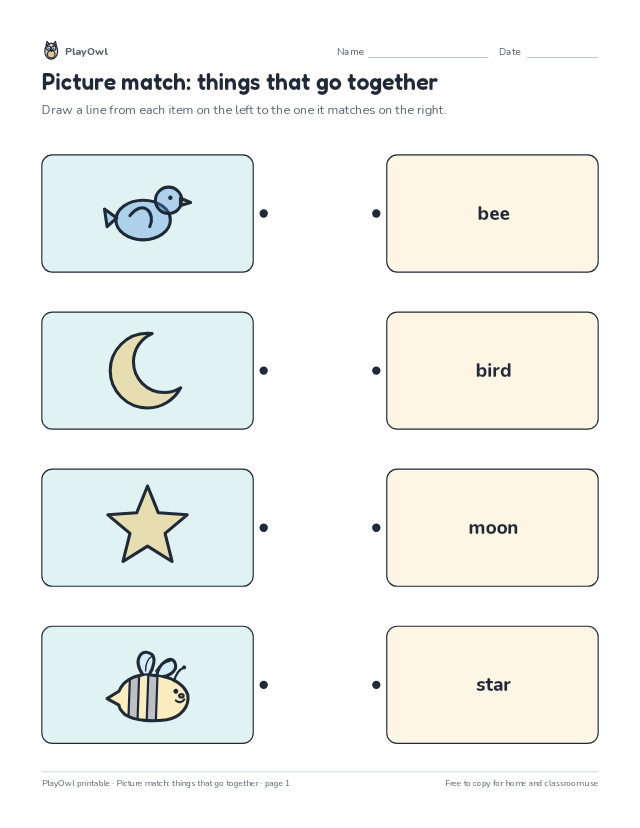 Picture match: things that go together: matching worksheet for Kindergarten, page 1 preview