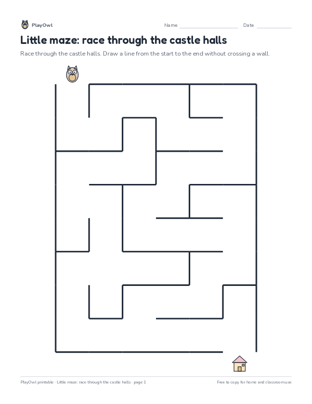 Little maze: race through the castle halls: maze for Kindergarten, page 1 preview