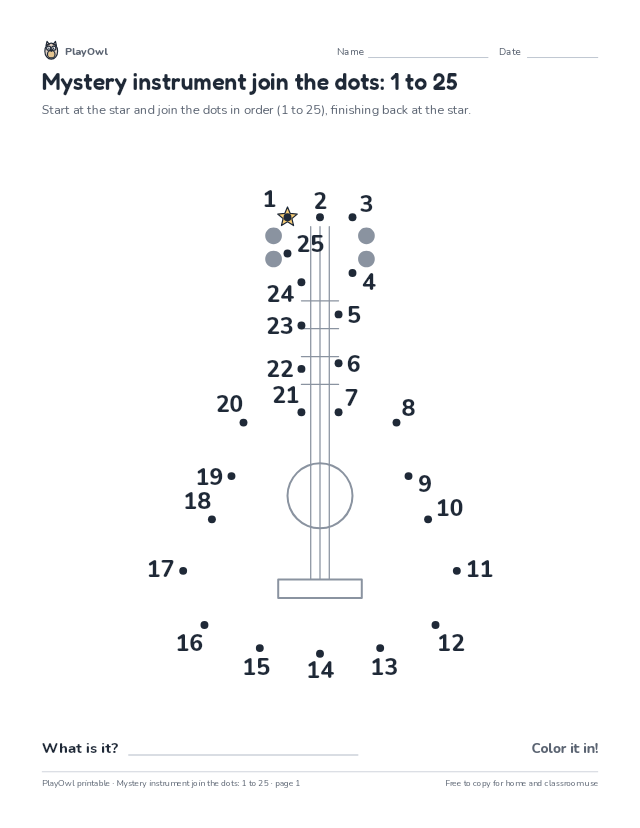 Mystery instrument join the dots: 1 to 25: dot-to-dot for Kindergarten, page 1 preview