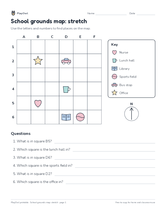 School grounds map: stretch: map worksheet for Kindergarten, page 1 preview