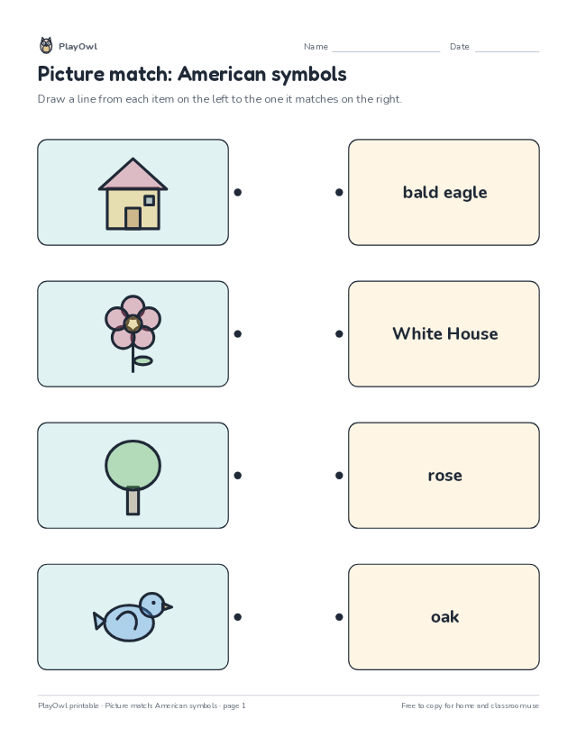 Picture match: American symbols: matching worksheet for Kindergarten, page 1 preview