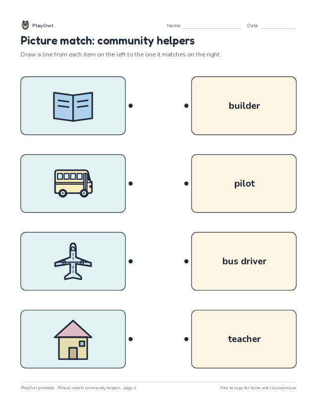Picture match: community helpers: matching worksheet for Kindergarten, page 1 preview