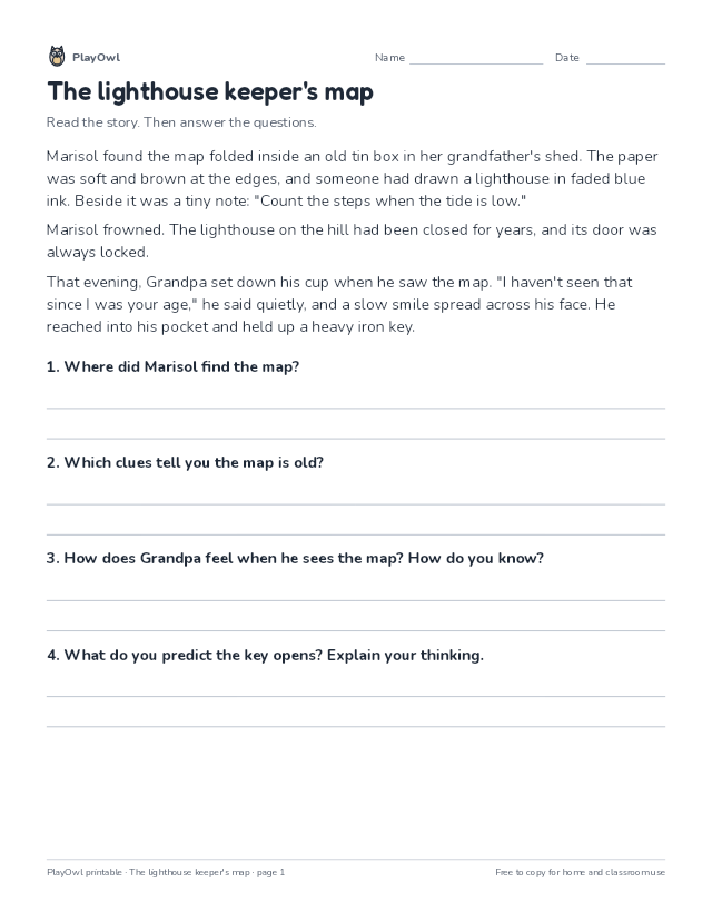 The lighthouse keeper's map: reading passage for Grades 3–5, page 1 preview