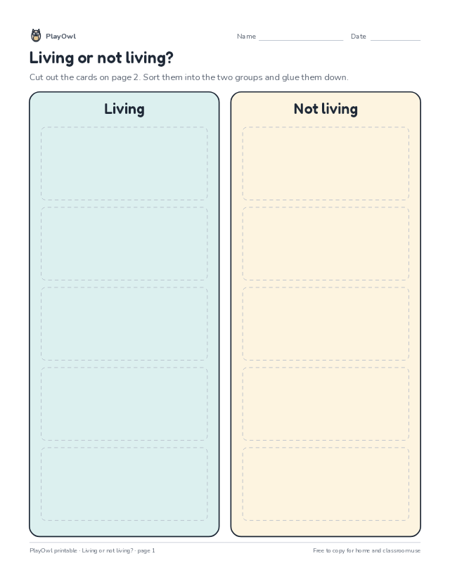Living or not living?: cut-and-sort worksheet for Kindergarten to Grade 2, page 1 preview