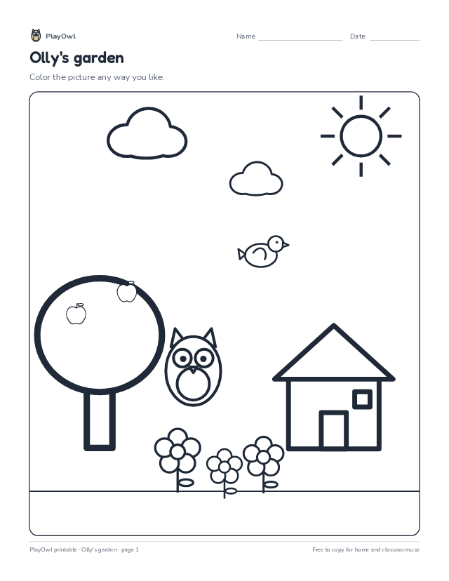 Olly's garden: coloring page for Preschool to Grade 2, page 1 preview