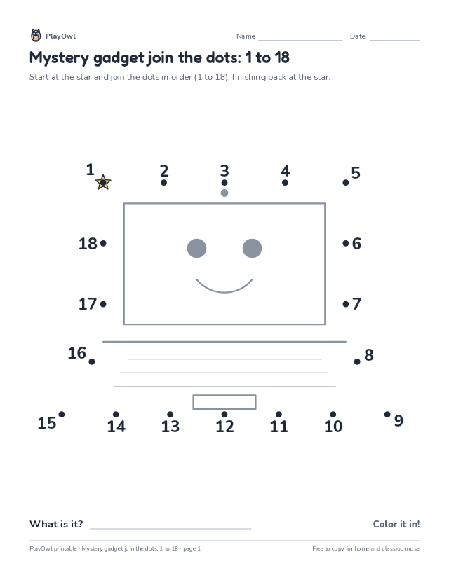 Mystery gadget join the dots: 1 to 18: dot-to-dot for Pre-K, page 1 preview