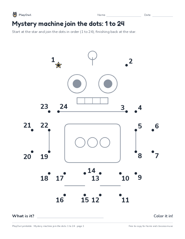 Mystery machine join the dots: 1 to 24: dot-to-dot for Pre-K, page 1 preview