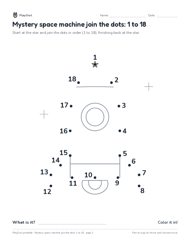 Mystery space machine join the dots: 1 to 18: dot-to-dot for Pre-K, page 1 preview