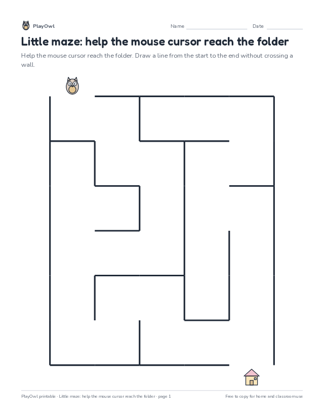 Little maze: help the mouse cursor reach the folder: maze for Pre-K, page 1 preview
