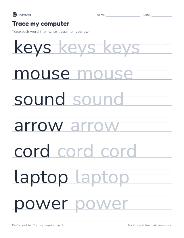 Trace my computer: tracing worksheet for Pre-K to Kindergarten, page 1 preview