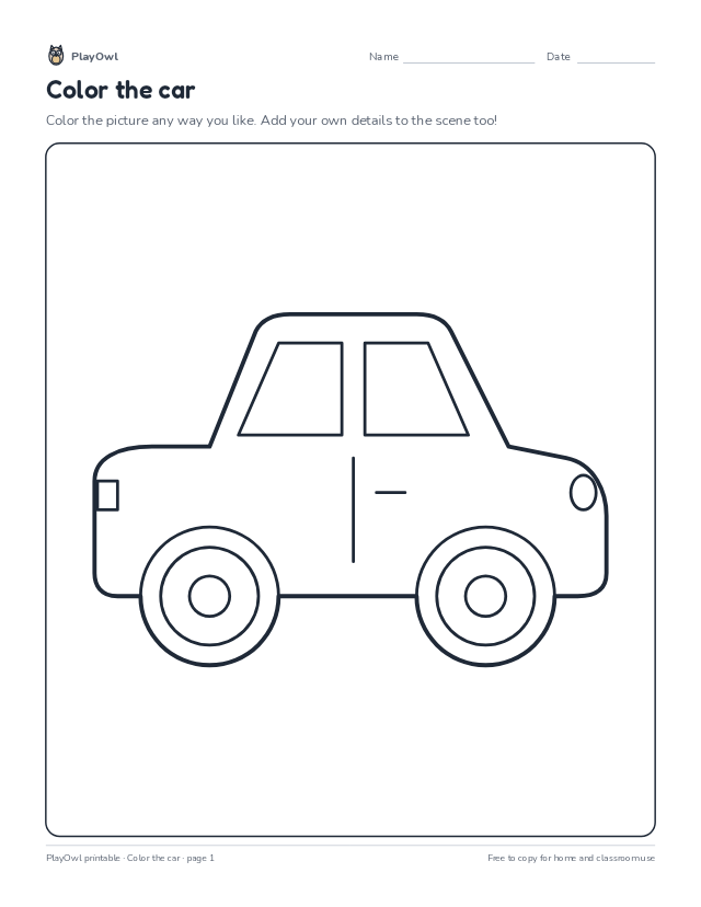 Color the car: coloring page for Pre-K, page 1 preview