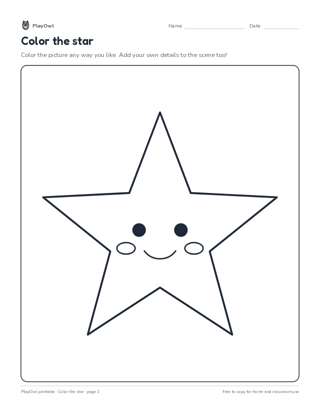 Color the star: coloring page for Pre-K, page 1 preview