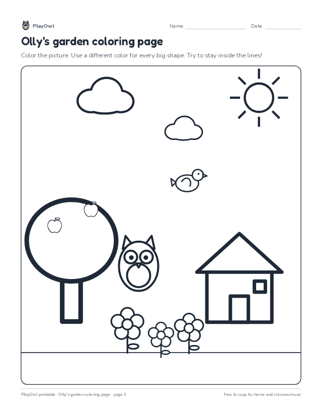 Olly's garden coloring page: coloring page for Pre-K, page 1 preview