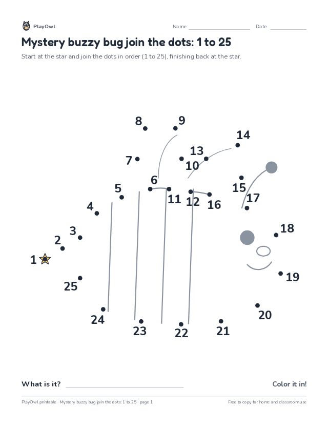 Mystery buzzy bug join the dots: 1 to 25: dot-to-dot for Pre-K, page 1 preview