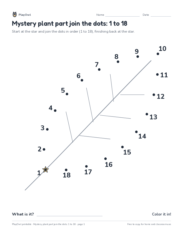 Mystery plant part join the dots: 1 to 18: dot-to-dot for Pre-K, page 1 preview
