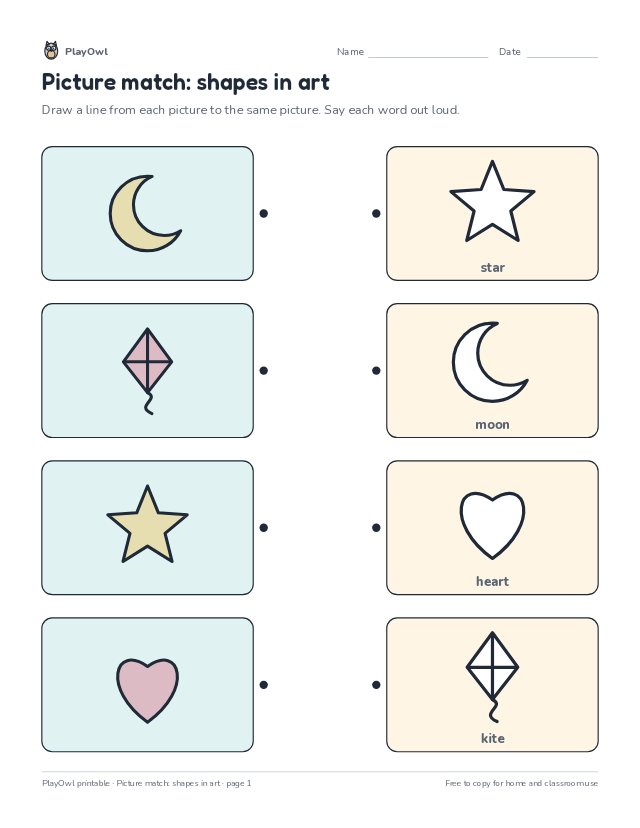 Picture match: shapes in art: matching worksheet for Pre-K, page 1 preview