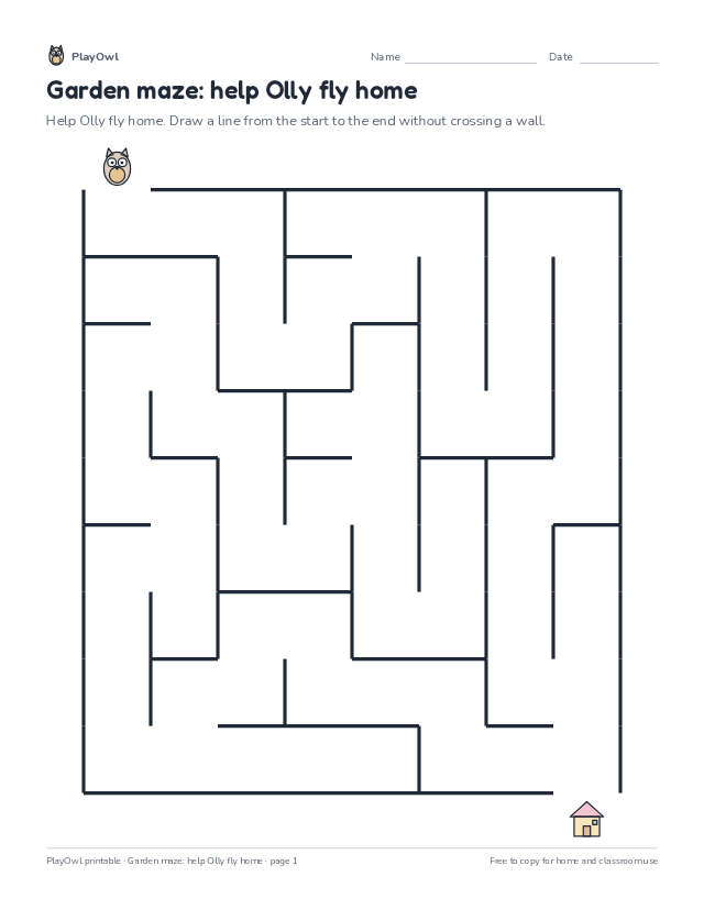 Garden maze: help Olly fly home: maze for Pre-K, page 1 preview