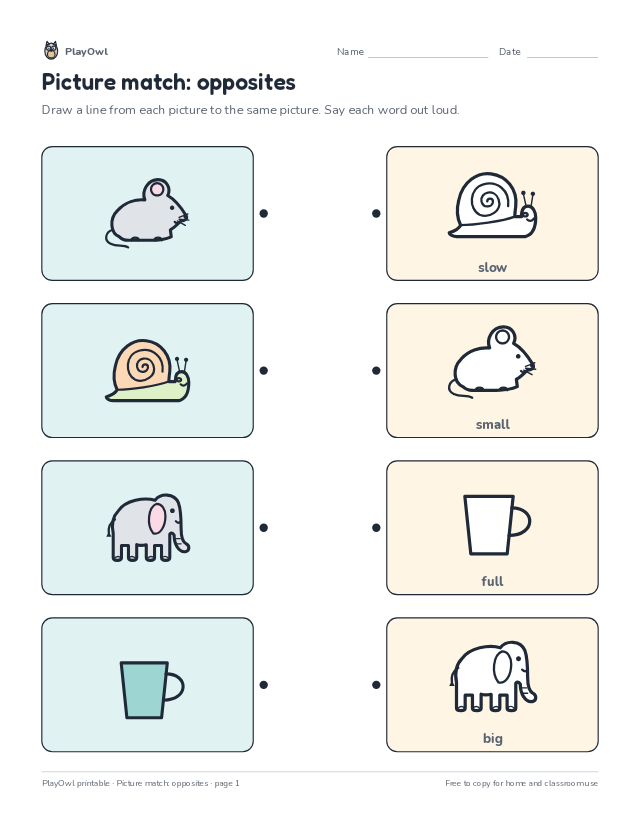 Picture match: opposites: matching worksheet for Pre-K, page 1 preview