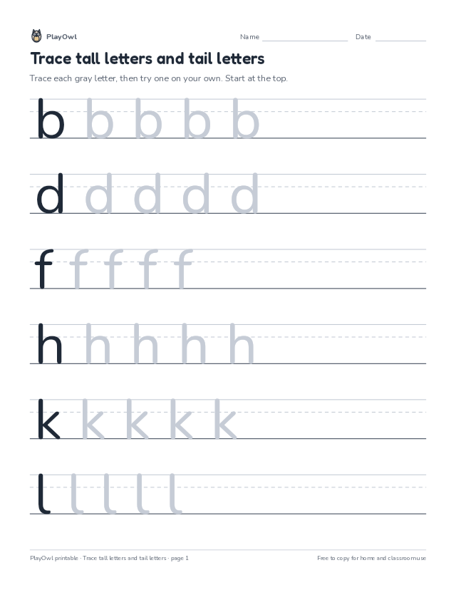 Trace tall letters and tail letters: tracing worksheet for Pre-K, page 1 preview