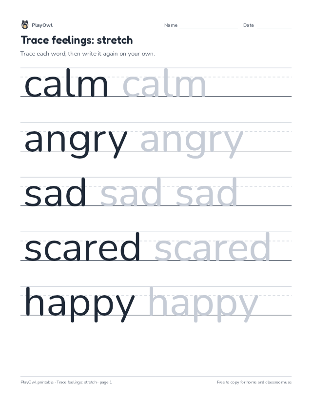Trace feelings: stretch: tracing worksheet for Pre-K, page 1 preview
