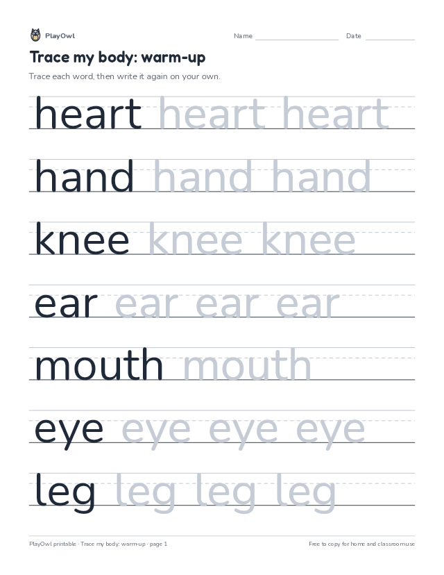 Trace my body: warm-up: tracing worksheet for Pre-K, page 1 preview