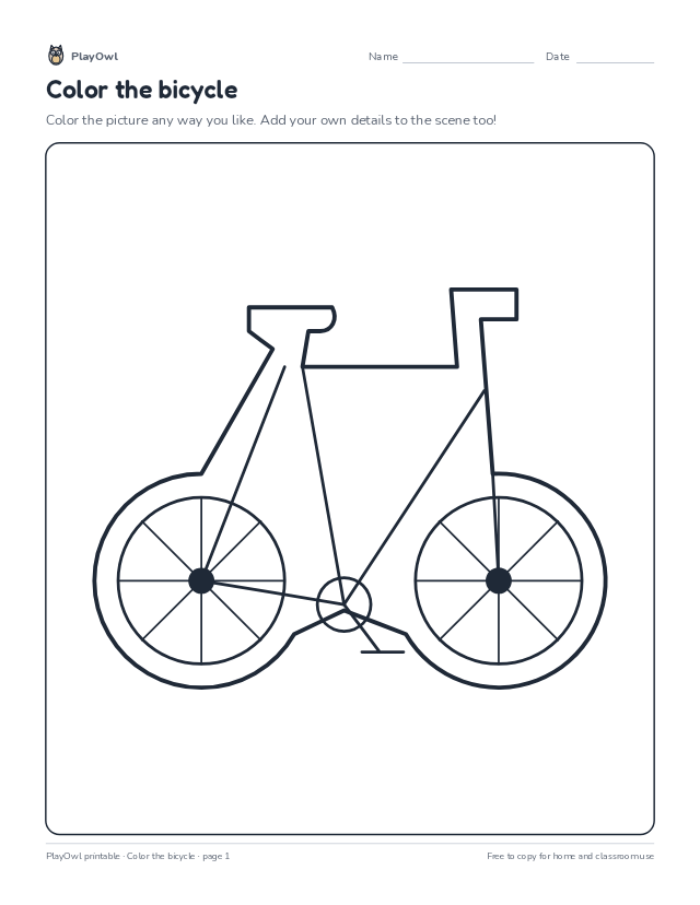 Color the bicycle: coloring page for Pre-K, page 1 preview