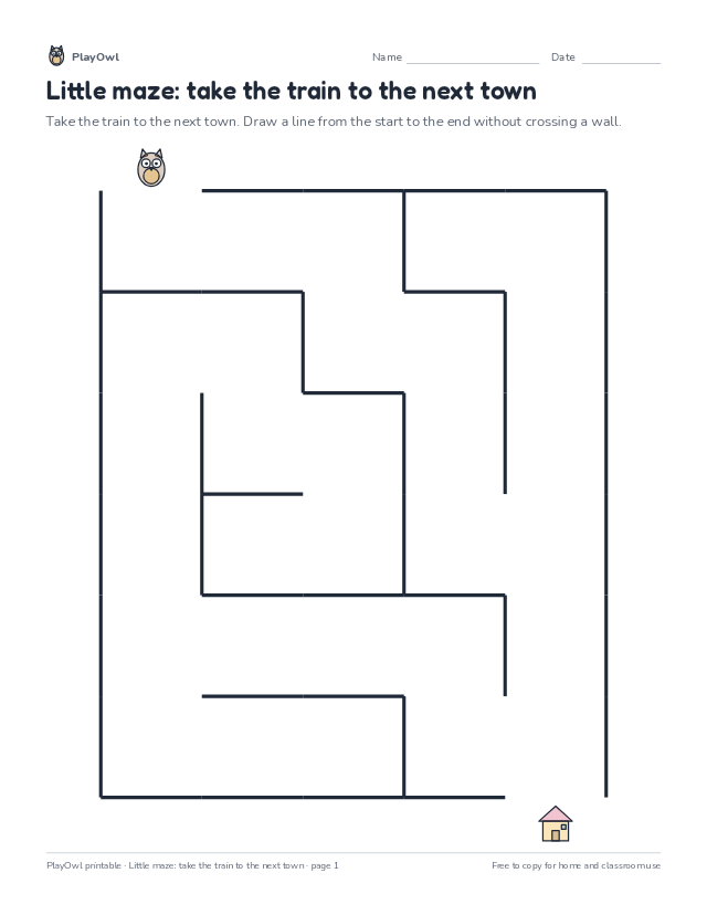 Little maze: take the train to the next town: maze for Pre-K, page 1 preview