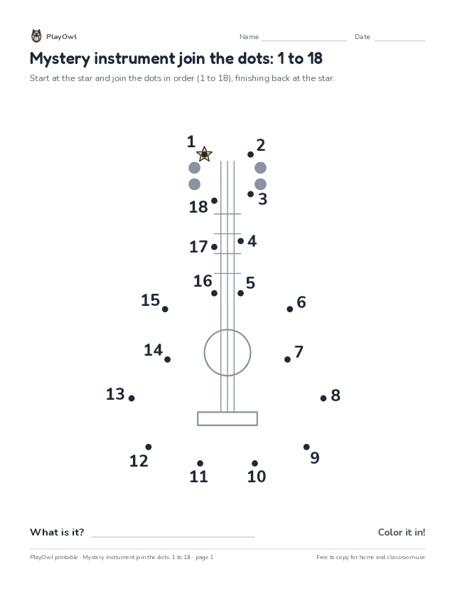 Mystery instrument join the dots: 1 to 18: dot-to-dot for Pre-K, page 1 preview