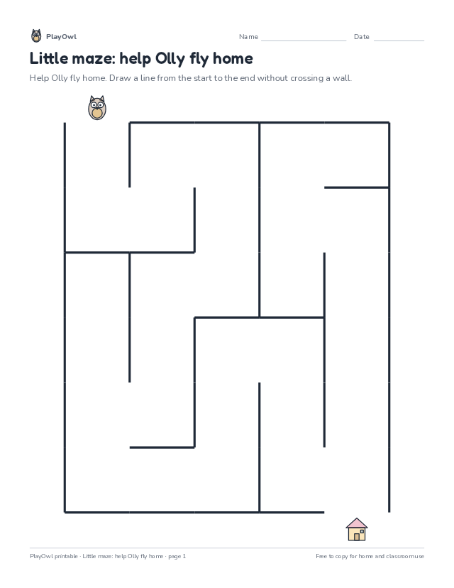 Little maze: help Olly fly home: maze for Pre-K, page 1 preview