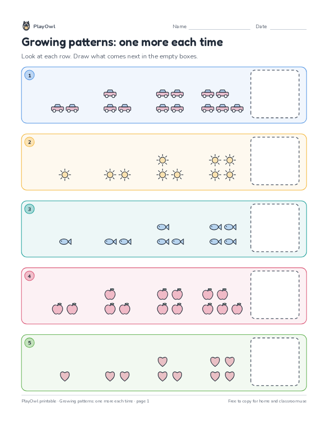 Growing patterns: one more each time: pattern puzzle for Pre-K, page 1 preview