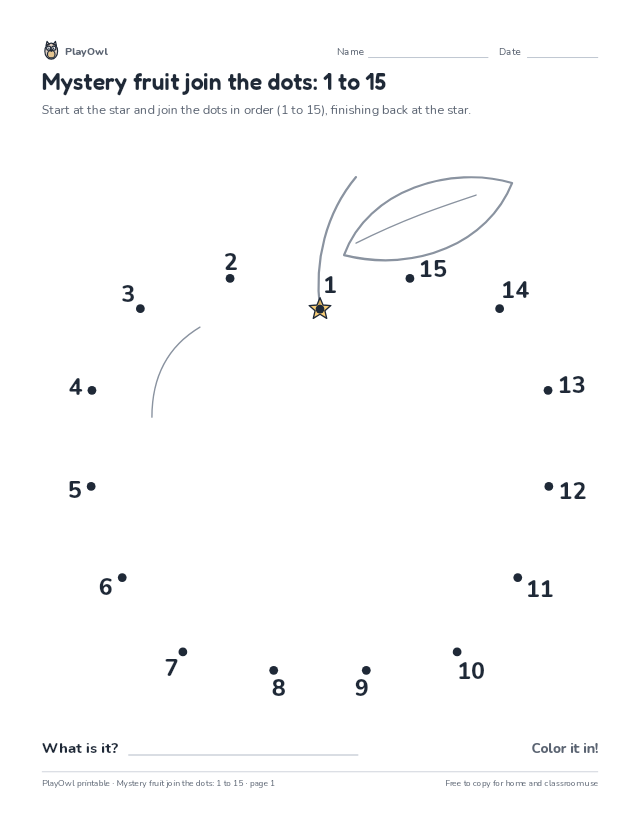 Mystery fruit join the dots: 1 to 15: dot-to-dot for Pre-K, page 1 preview