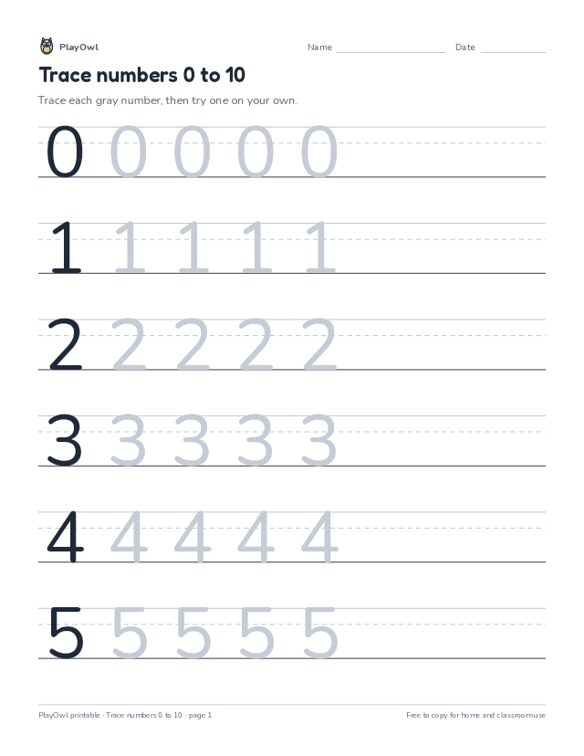 Trace numbers 0 to 10: tracing worksheet for Pre-K, page 1 preview