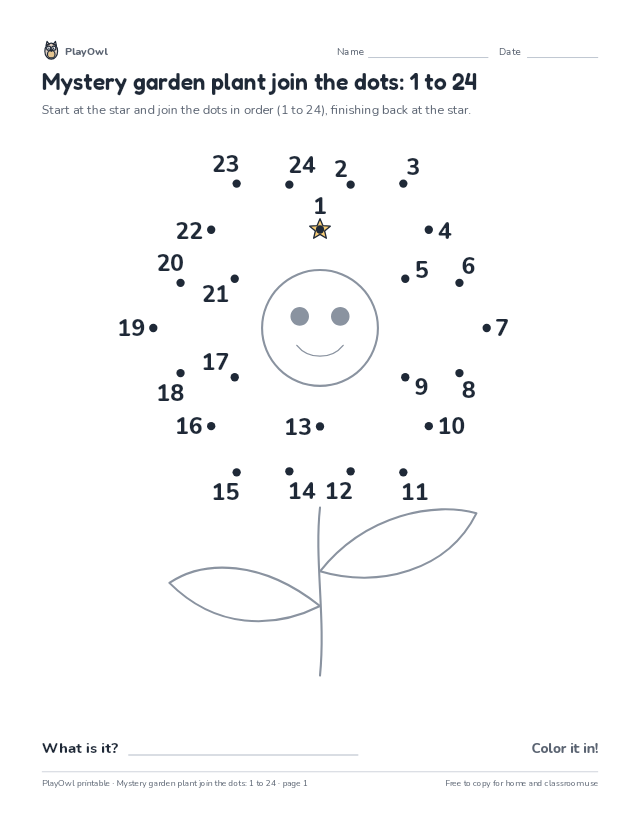 Mystery garden plant join the dots: 1 to 24: dot-to-dot for Pre-K, page 1 preview