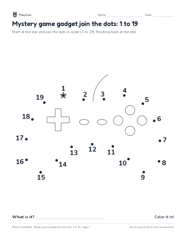 Mystery game gadget join the dots: 1 to 19: dot-to-dot for Preschool to Pre-K, page 1 preview