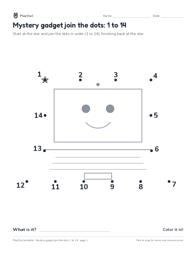 Mystery gadget join the dots: 1 to 14: dot-to-dot for Preschool, page 1 preview