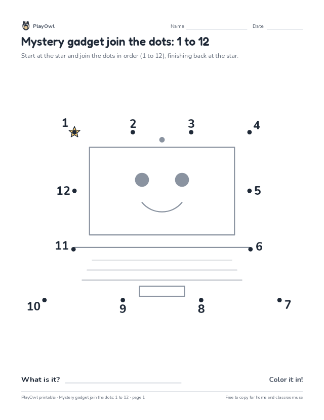 Mystery gadget join the dots: 1 to 12: dot-to-dot for Preschool, page 1 preview