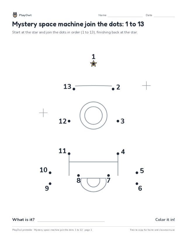 Mystery space machine join the dots: 1 to 13: dot-to-dot for Preschool, page 1 preview