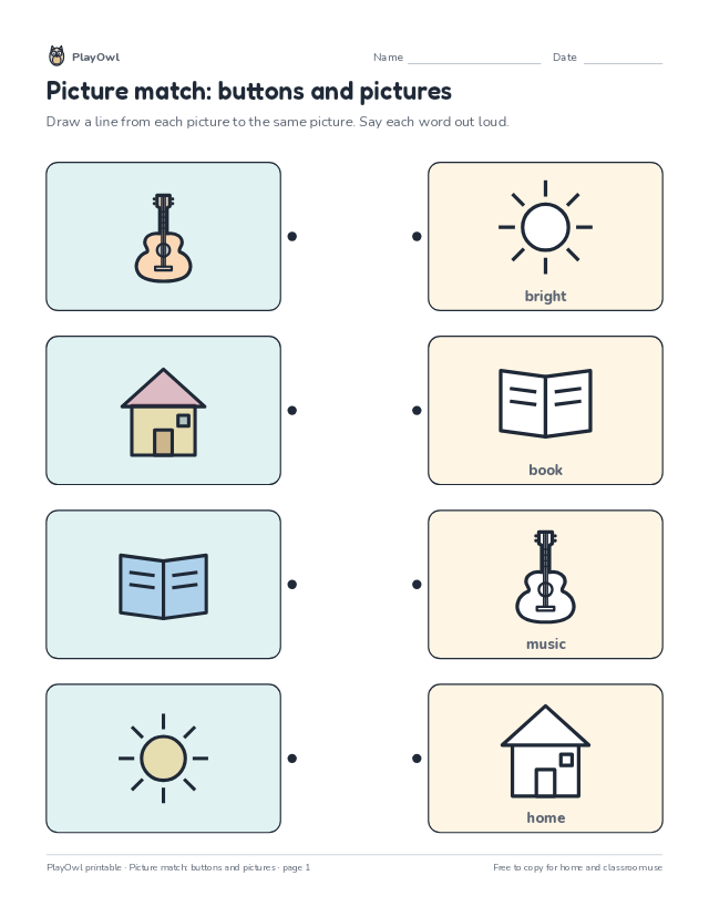 Picture match: buttons and pictures: matching worksheet for Preschool, page 1 preview
