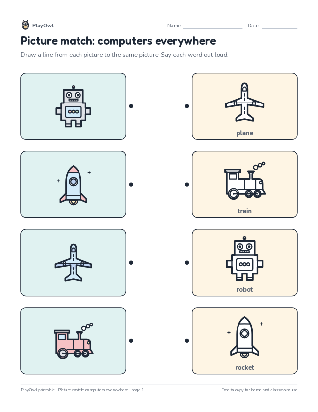 Picture match: computers everywhere: matching worksheet for Preschool, page 1 preview