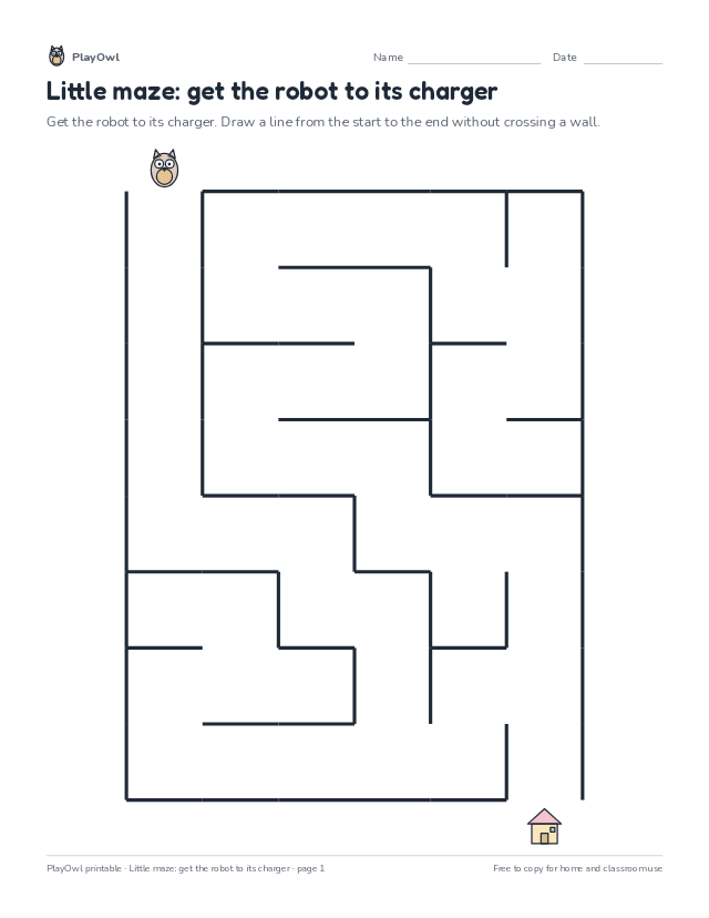 Little maze: get the robot to its charger: maze for Preschool, page 1 preview