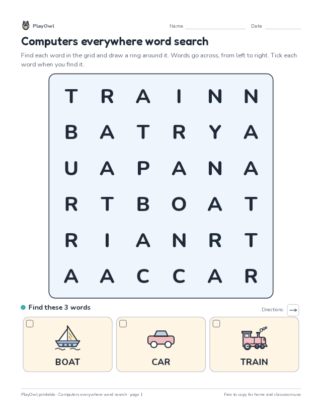 Computers everywhere word search: word search for Preschool, page 1 preview