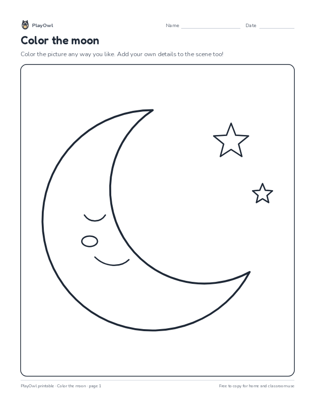 Color the moon: coloring page for Preschool, page 1 preview