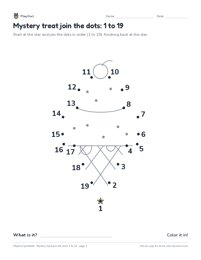 Mystery treat join the dots: 1 to 19: dot-to-dot for Preschool, page 1 preview