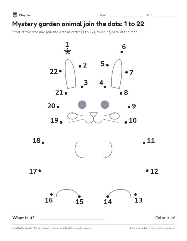 Mystery garden animal join the dots: 1 to 22: dot-to-dot for Preschool to Kindergarten, page 1 preview
