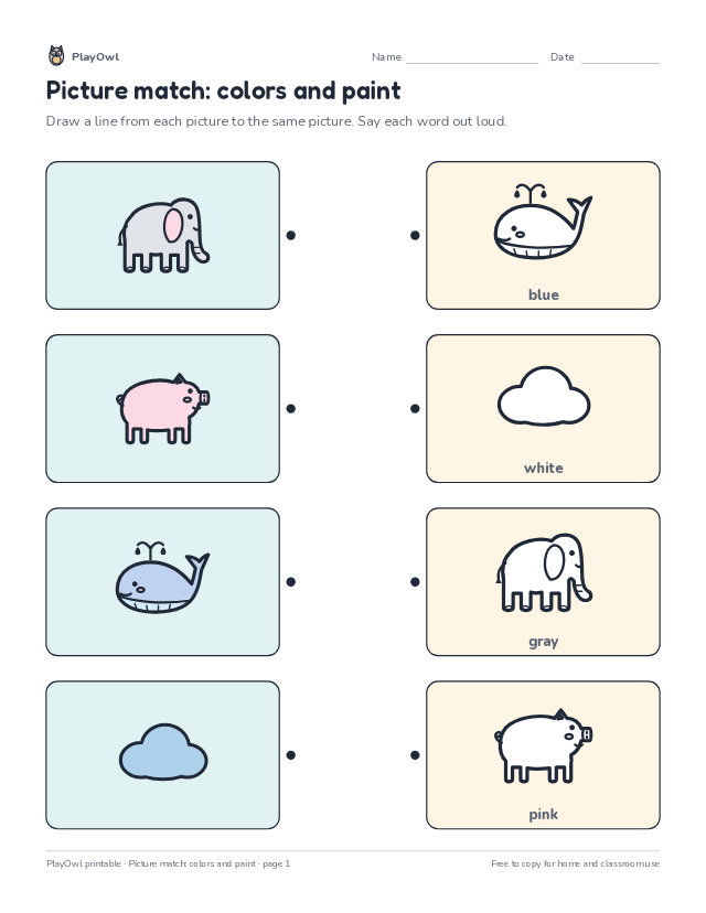 Picture match: colors and paint: matching worksheet for Preschool, page 1 preview