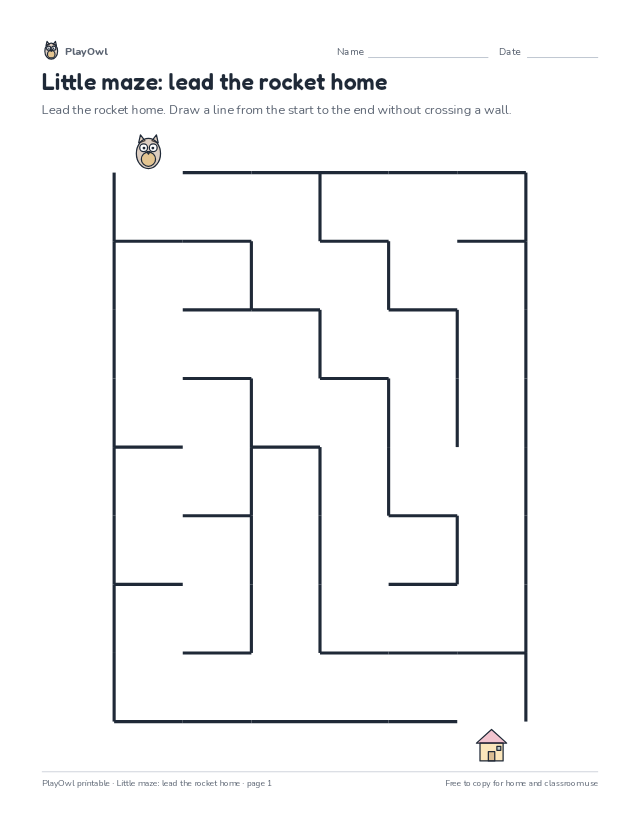 Little maze: lead the rocket home: maze for Preschool, page 1 preview