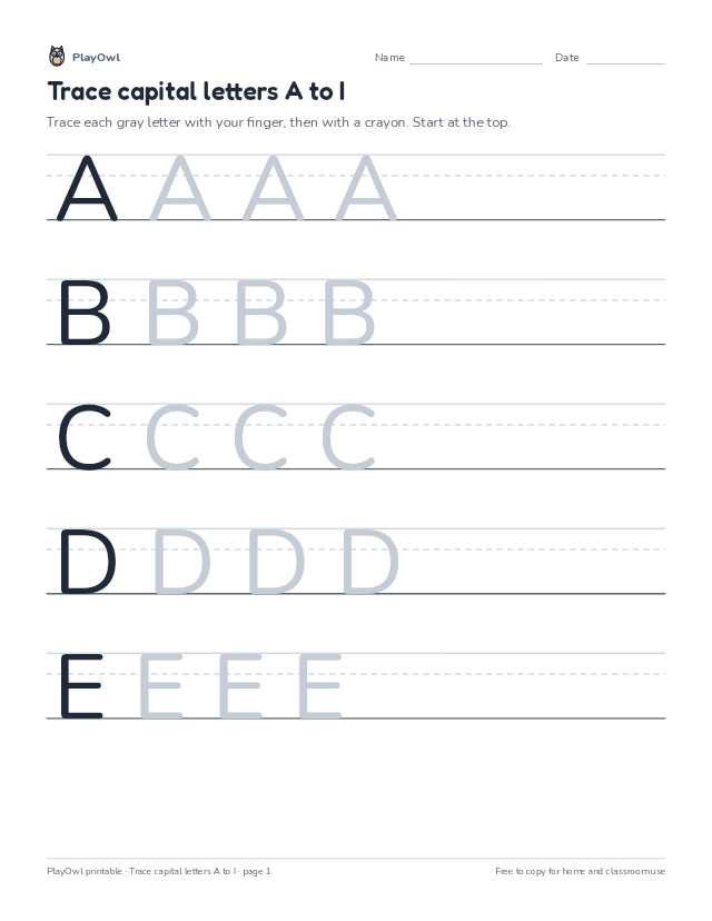 Trace capital letters A to I: tracing worksheet for Preschool, page 1 preview