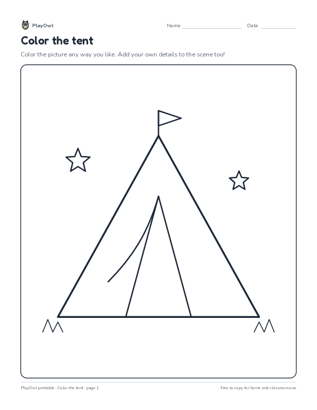 Color the tent: coloring page for Preschool, page 1 preview