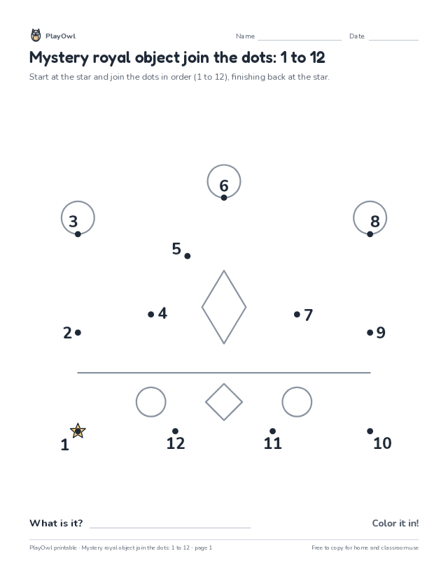 Mystery royal object join the dots: 1 to 12: dot-to-dot for Preschool, page 1 preview
